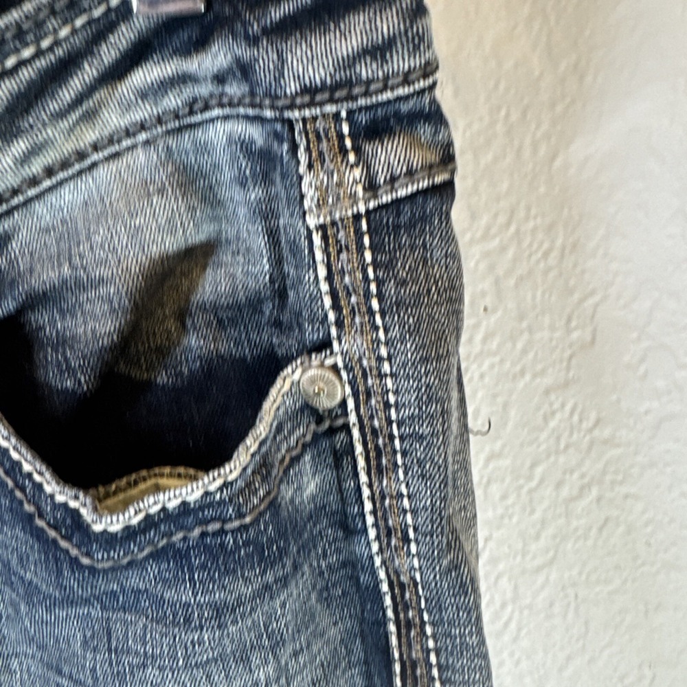 Cowgirl Up Bootcut Jeans Distressed Dark Wash Embroidered Sequins 30x34 - Picture 5 of 16
